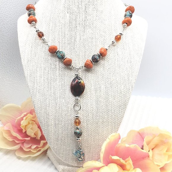 Amber & Patina Angel 3pc Jewelry Set w/Sterling Silver, Glass, Acrylic Beads - Picture 9 of 10